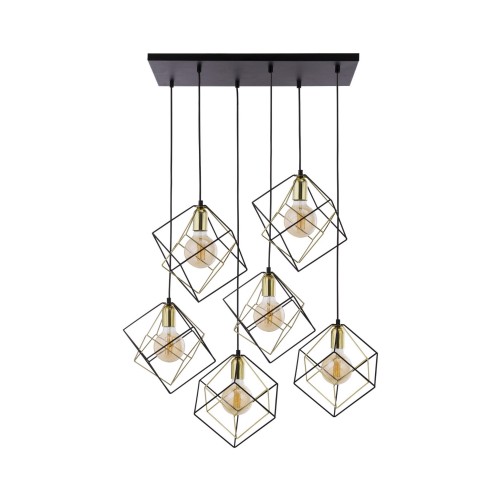 Nowoczesna lampa sufitowa z wiszącymi metalowymi kloszami