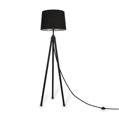 czarna lampa stojąca na trzech nogach